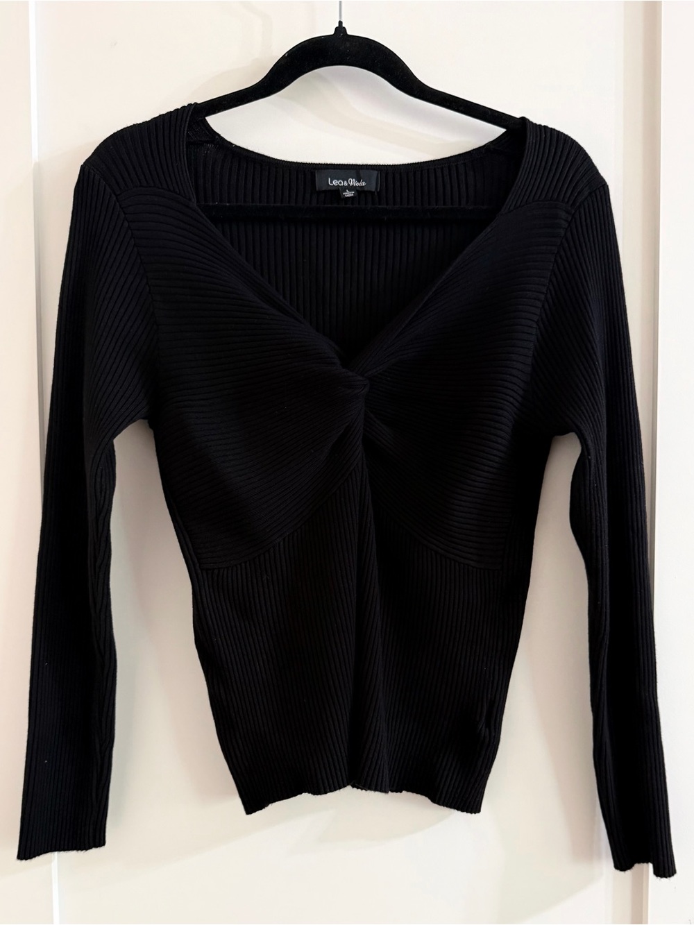 Lea & Viola Black Ribbed Knot Detail Long Sleeve Top
